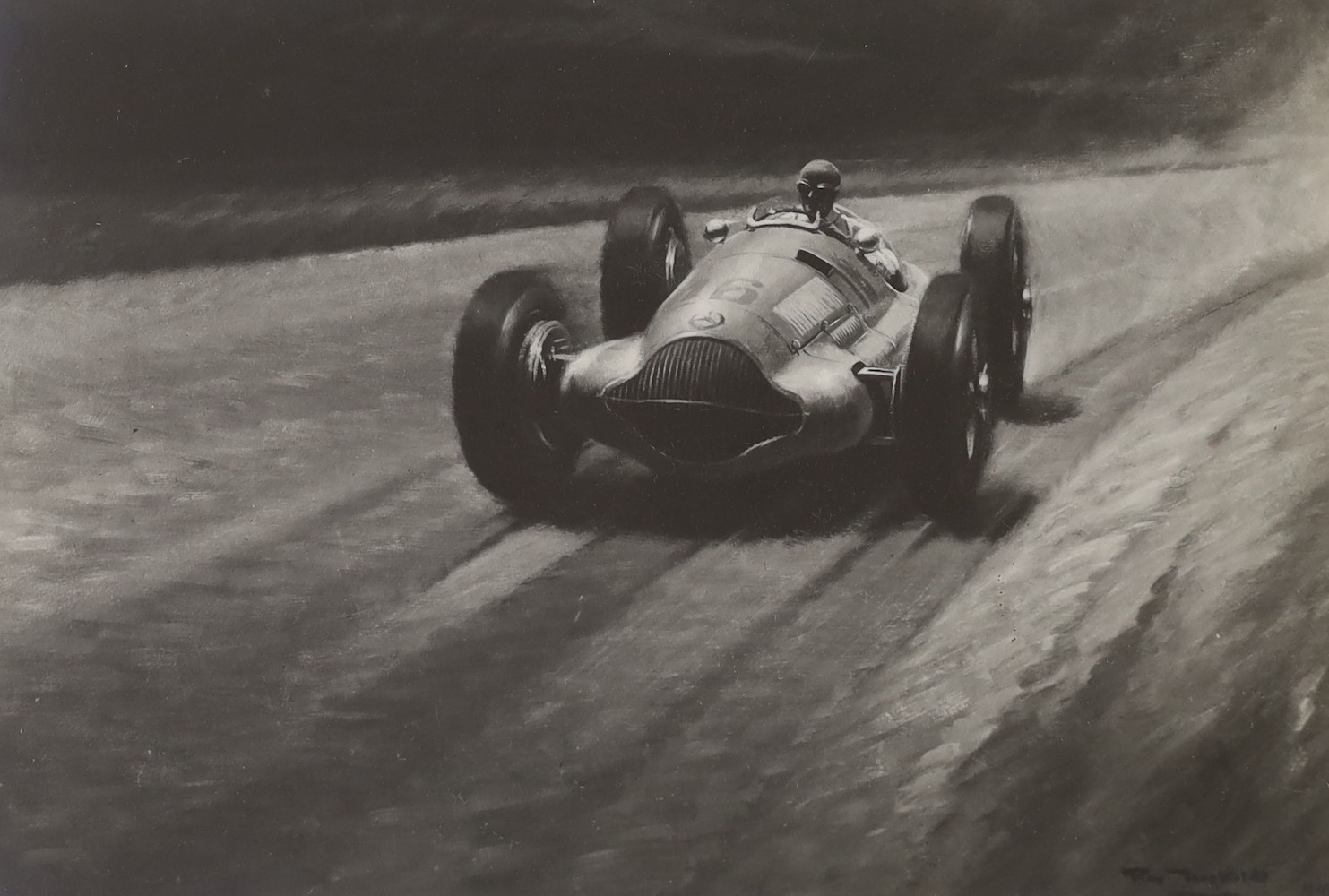 Roy Nockolds (1911-1979), black and white print, Dick Seaman - Mercedes, signed outside the plate, 25.5 x 35cm